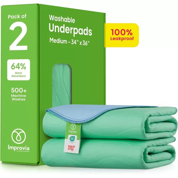 imageIMPROVIA Washable Underpads 34quot x 36quot Pack of 4  Heavy Absorbency Reusable Bedwetting Incontinence Pads for Kids Adults Elderly and Pets  Waterproof Protective Pad for Bed Couch Sofa Floor2 Pack  34x36