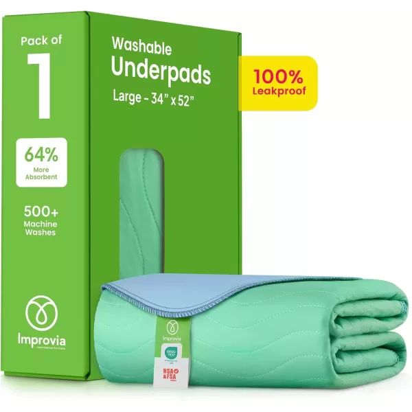 imageIMPROVIA Washable Underpads 34quot x 36quot Pack of 4  Heavy Absorbency Reusable Bedwetting Incontinence Pads for Kids Adults Elderly and Pets  Waterproof Protective Pad for Bed Couch Sofa Floor1 Pack  34x52