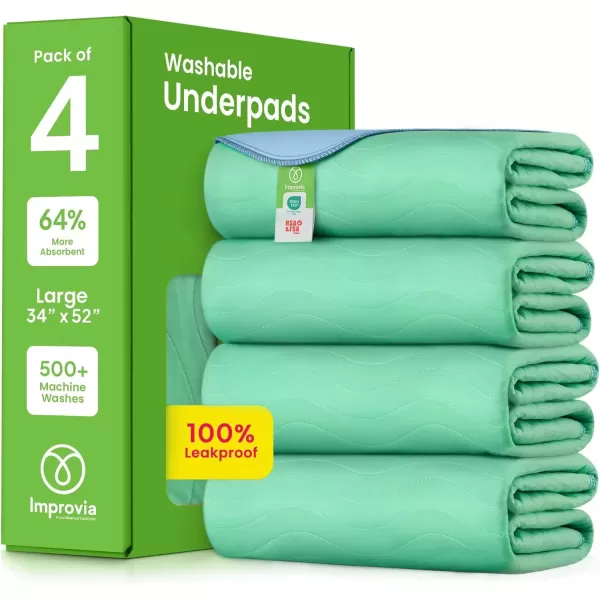 imageIMPROVIA Washable Underpads 34quot x 36quot Pack of 4  Heavy Absorbency Reusable Bedwetting Incontinence Pads for Kids Adults Elderly and Pets  Waterproof Protective Pad for Bed Couch Sofa Floor4 Pack  34x52