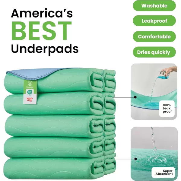 imageIMPROVIA Washable Underpads 34quot x 36quot Pack of 4  Heavy Absorbency Reusable Bedwetting Incontinence Pads for Kids Adults Elderly and Pets  Waterproof Protective Pad for Bed Couch Sofa Floor10 Pack  34x36