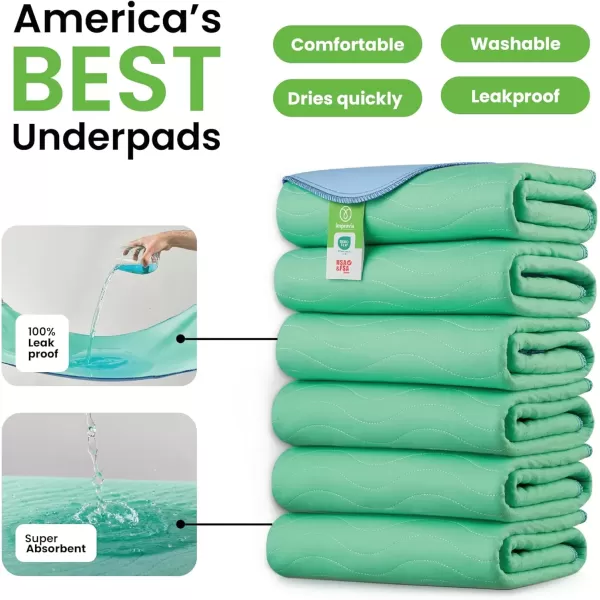 imageIMPROVIA Washable Underpads 34quot x 36quot Pack of 4  Heavy Absorbency Reusable Bedwetting Incontinence Pads for Kids Adults Elderly and Pets  Waterproof Protective Pad for Bed Couch Sofa Floor6 Pack  34x36