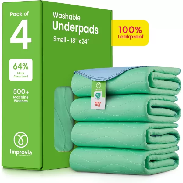 imageIMPROVIA Washable Underpads 34quot x 36quot Pack of 4  Heavy Absorbency Reusable Bedwetting Incontinence Pads for Kids Adults Elderly and Pets  Waterproof Protective Pad for Bed Couch Sofa Floor4 Pack  18x24