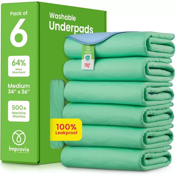 imageIMPROVIA Washable Underpads 34quot x 36quot Pack of 4  Heavy Absorbency Reusable Bedwetting Incontinence Pads for Kids Adults Elderly and Pets  Waterproof Protective Pad for Bed Couch Sofa Floor6 Pack  34x36