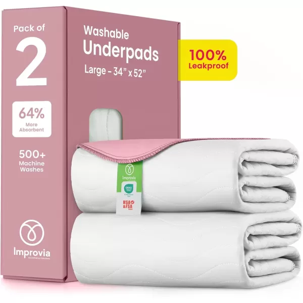 imageIMPROVIA Washable Underpads Heavy Absorbency Reusable Incontinence Pads for Kids Adults Elderly and Pets  Waterproof Protection Floor White ampamp Pink 4 Pack  18x242 Pack 34x52