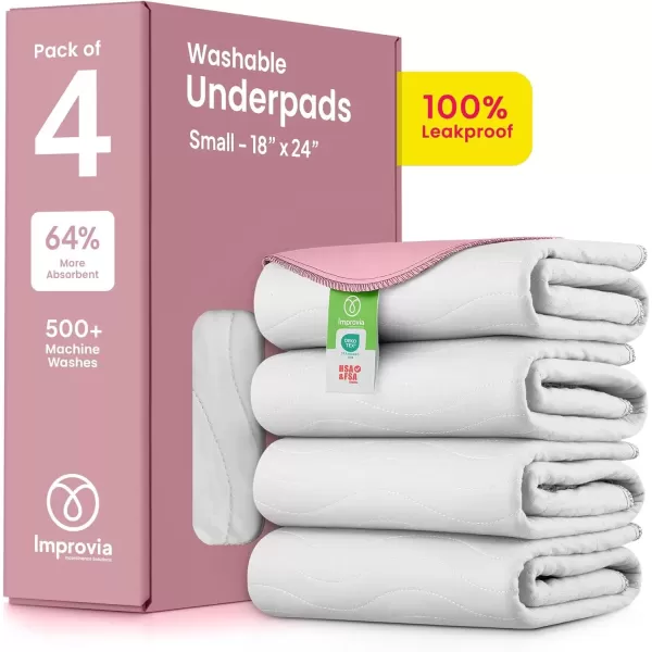 imageIMPROVIA Washable Underpads Heavy Absorbency Reusable Incontinence Pads for Kids Adults Elderly and Pets  Waterproof Protection Floor White ampamp Pink 4 Pack  18x244 Pack 18x24