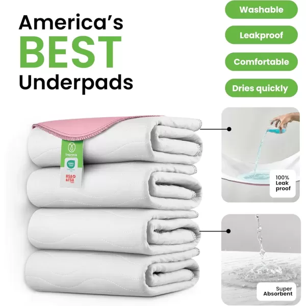 imageIMPROVIA Washable Underpads Heavy Absorbency Reusable Incontinence Pads for Kids Adults Elderly and Pets  Waterproof Protection Floor White ampamp Pink 4 Pack  18x244 Pack 18x24
