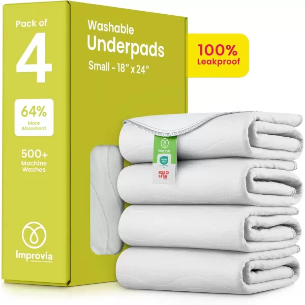 imageIMPROVIA Washable Underpads Heavy Absorbency Reusable Incontinence Pads for Kids Adults Elderly and Pets  Waterproof Protection Floor White ampamp White 4 Pack  18x244 Pack  18x24