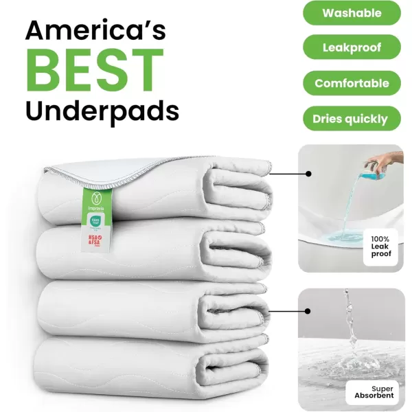 imageIMPROVIA Washable Underpads Heavy Absorbency Reusable Incontinence Pads for Kids Adults Elderly and Pets  Waterproof Protection Floor White ampamp White 4 Pack  18x244 Pack  18x24