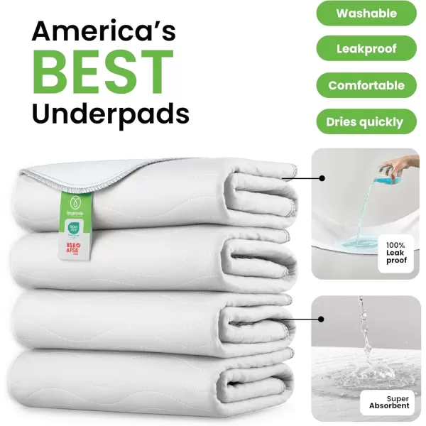 imageIMPROVIA Washable Underpads Heavy Absorbency Reusable Incontinence Pads for Kids Adults Elderly and Pets  Waterproof Protection Floor White ampamp White 4 Pack  18x244 Pack  34x36