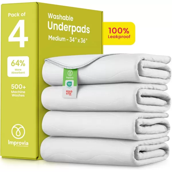 imageIMPROVIA Washable Underpads Heavy Absorbency Reusable Incontinence Pads for Kids Adults Elderly and Pets  Waterproof Protection Floor White ampamp White 4 Pack  18x244 Pack  34x36