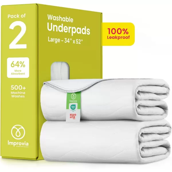 imageIMPROVIA Washable Underpads Heavy Absorbency Reusable Incontinence Pads for Kids Adults Elderly and Pets  Waterproof Protection Floor White ampamp White 4 Pack  18x242 Pack  34x52