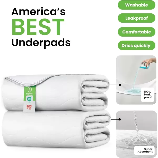 imageIMPROVIA Washable Underpads Heavy Absorbency Reusable Incontinence Pads for Kids Adults Elderly and Pets  Waterproof Protection Floor White ampamp White 4 Pack  18x242 Pack  34x52