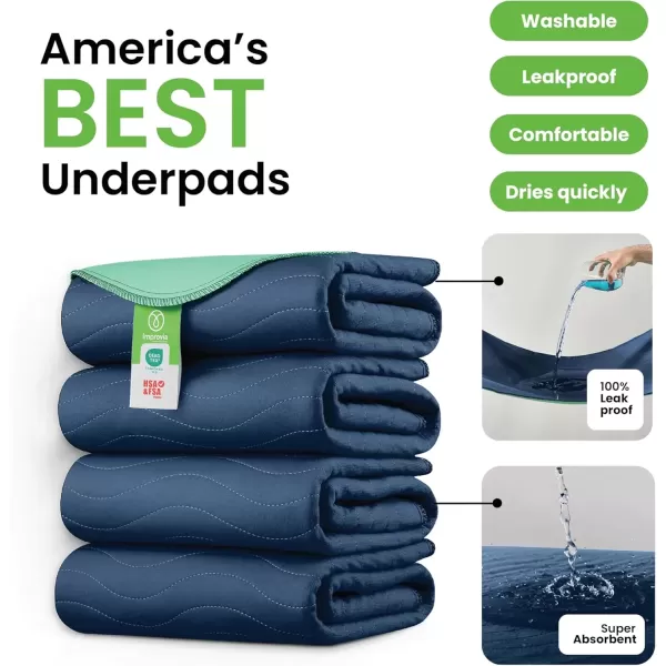 imageIMPROVIA Washable Underpads Heavy Absorbency Reusable Incontinence Pads for Kids Adults Elderly and Pets  Waterproof Protection for Bed Sofa Furniture Floor Navy ampamp Green 4 Pack  34x364 Pack  18x24