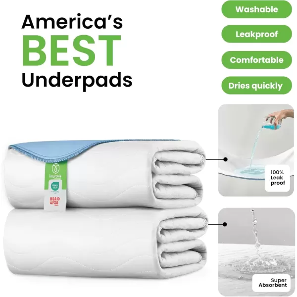 imageIMPROVIA Washable Underpads Heavy Absorbency Reusable Incontinence Pads for Kids Adults Elderly and Pets  Waterproof Protection for Bed Sofa Furniture Floor White ampamp Blue 2 Pack  34x522 Pack  34x52