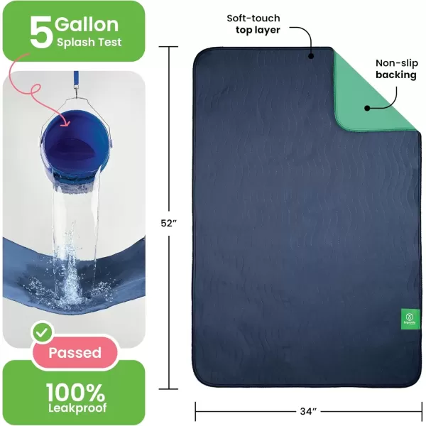 imageIMPROVIA Washable Underpads Heavy Absorbency Reusable Incontinence Pads for Kids Adults Elderly and Pets  Waterproof Protection for Bed Sofa Furniture Floor Navy ampamp Green 4 Pack  34x362 Pack  34x52