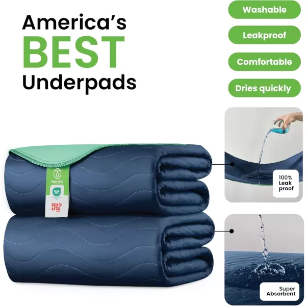 imageIMPROVIA Washable Underpads Heavy Absorbency Reusable Incontinence Pads for Kids Adults Elderly and Pets  Waterproof Protection for Bed Sofa Furniture Floor Navy ampamp Green 4 Pack  34x362 Pack  34x52