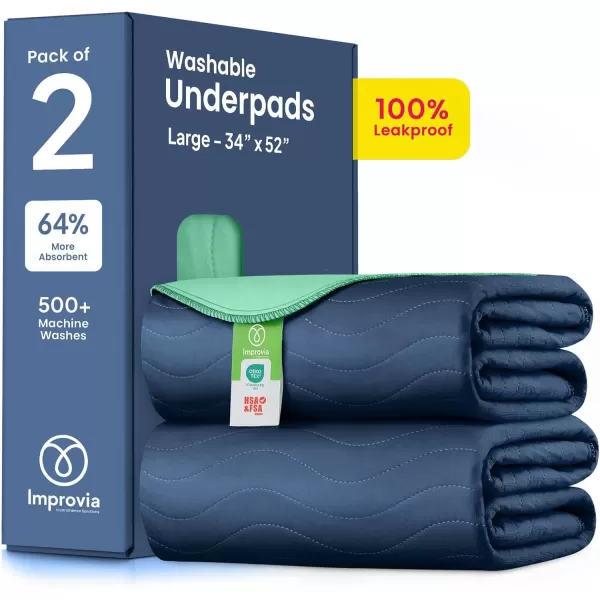 imageIMPROVIA Washable Underpads Heavy Absorbency Reusable Incontinence Pads for Kids Adults Elderly and Pets  Waterproof Protection for Bed Sofa Furniture Floor Navy ampamp Green 4 Pack  34x362 Pack  34x52