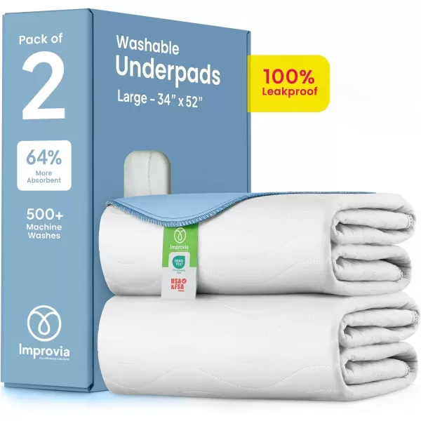imageIMPROVIA Washable Underpads Heavy Absorbency Reusable Incontinence Pads for Kids Adults Elderly and Pets  Waterproof Protection for Bed Sofa Furniture Floor White ampamp Blue 2 Pack  34x522 Pack  34x52