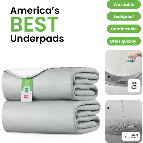 imageIMPROVIA Washable Underpads Heavy Absorbency Reusable Incontinence Pads for Kids Adults Elderly and Pets  Waterproof Protection for Bed Sofa Furniture Floor Gray ampamp White 4 Pack  34x362 Pack  34x52