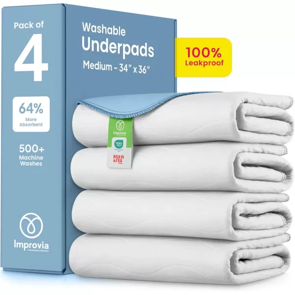 imageIMPROVIA Washable Underpads Heavy Absorbency Reusable Incontinence Pads for Kids Adults Elderly and Pets  Waterproof Protection for Bed Sofa Furniture Floor White ampamp Blue 2 Pack  34x524 Pack  34x36
