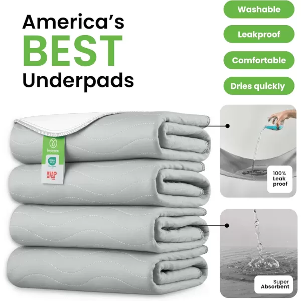 imageIMPROVIA Washable Underpads Heavy Absorbency Reusable Incontinence Pads for Kids Adults Elderly and Pets  Waterproof Protection for Bed Sofa Furniture Floor Gray ampamp White 4 Pack  34x364 Pack  34x36
