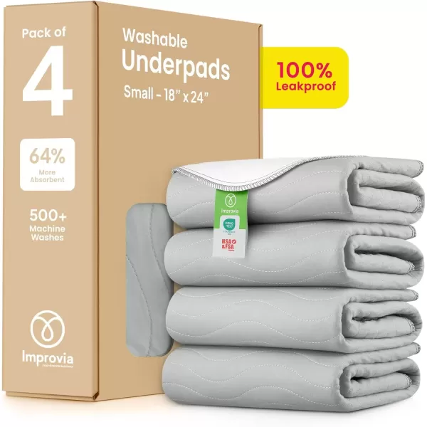 imageIMPROVIA Washable Underpads Heavy Absorbency Reusable Incontinence Pads for Kids Adults Elderly and Pets  Waterproof Protection for Bed Sofa Furniture Floor Gray ampamp White 4 Pack  34x364 Pack  18x24