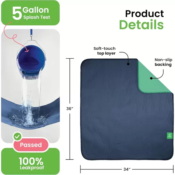 imageIMPROVIA Washable Underpads Heavy Absorbency Reusable Incontinence Pads for Kids Adults Elderly and Pets  Waterproof Protection for Bed Sofa Furniture Floor Navy ampamp Green 4 Pack  34x364 Pack  34x36