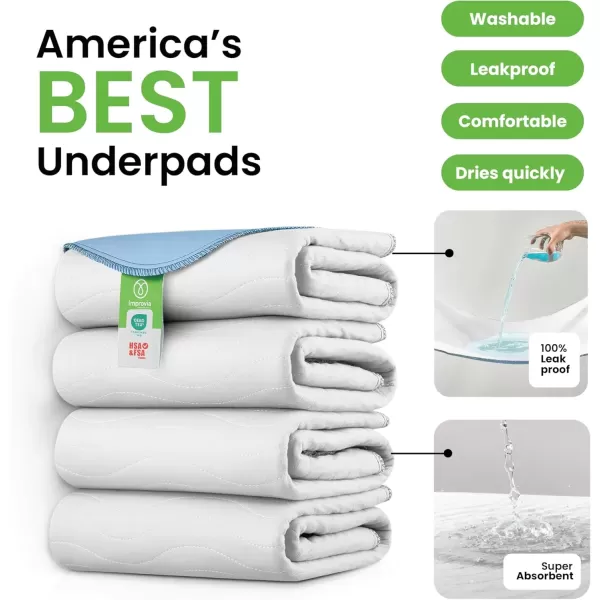 imageIMPROVIA Washable Underpads Heavy Absorbency Reusable Incontinence Pads for Kids Adults Elderly and Pets  Waterproof Protection for Bed Sofa Furniture Floor White ampamp Blue 2 Pack  34x524 Pack  18x24