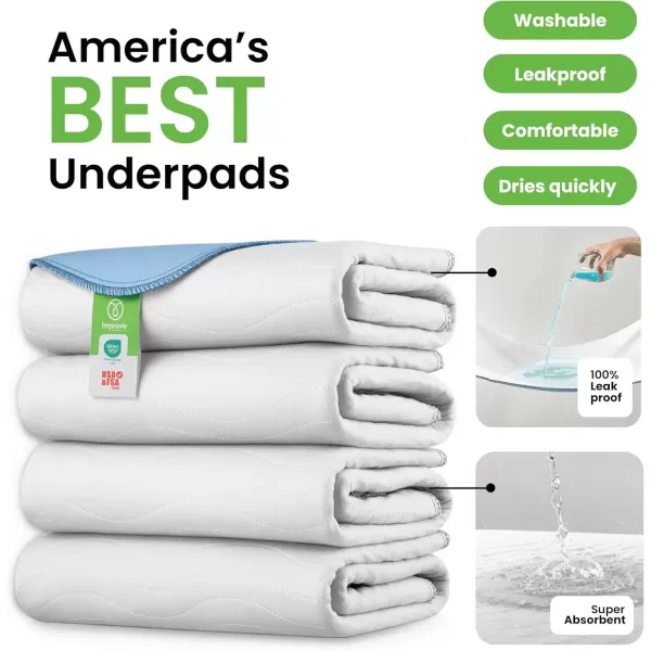 imageIMPROVIA Washable Underpads Heavy Absorbency Reusable Incontinence Pads for Kids Adults Elderly and Pets  Waterproof Protection for Bed Sofa Furniture Floor White ampamp Blue 2 Pack  34x524 Pack  34x36