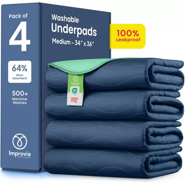 imageIMPROVIA Washable Underpads Heavy Absorbency Reusable Incontinence Pads for Kids Adults Elderly and Pets  Waterproof Protection for Bed Sofa Furniture Floor Navy ampamp Green 4 Pack  34x364 Pack  34x36