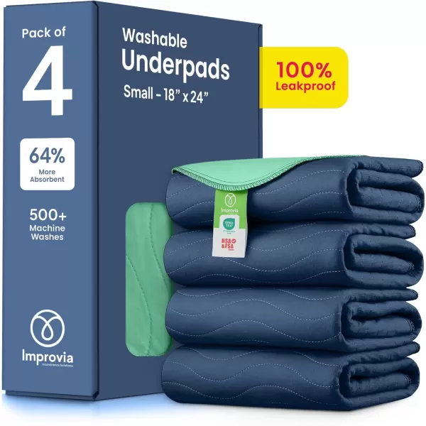 imageIMPROVIA Washable Underpads Heavy Absorbency Reusable Incontinence Pads for Kids Adults Elderly and Pets  Waterproof Protection for Bed Sofa Furniture Floor Navy ampamp Green 4 Pack  34x364 Pack  18x24