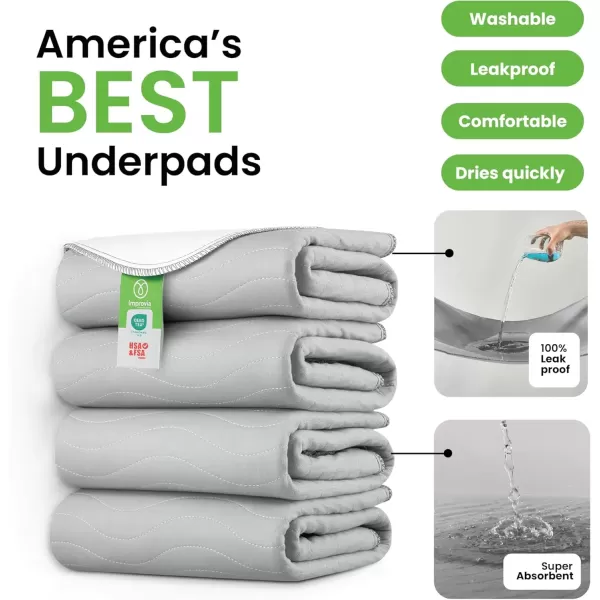 imageIMPROVIA Washable Underpads Heavy Absorbency Reusable Incontinence Pads for Kids Adults Elderly and Pets  Waterproof Protection for Bed Sofa Furniture Floor Gray ampamp White 4 Pack  34x364 Pack  18x24