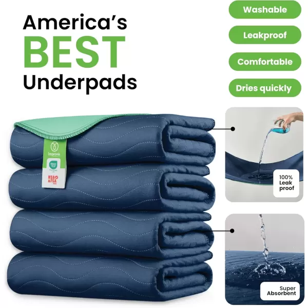 imageIMPROVIA Washable Underpads Heavy Absorbency Reusable Incontinence Pads for Kids Adults Elderly and Pets  Waterproof Protection for Bed Sofa Furniture Floor Navy ampamp Green 4 Pack  34x364 Pack  34x36