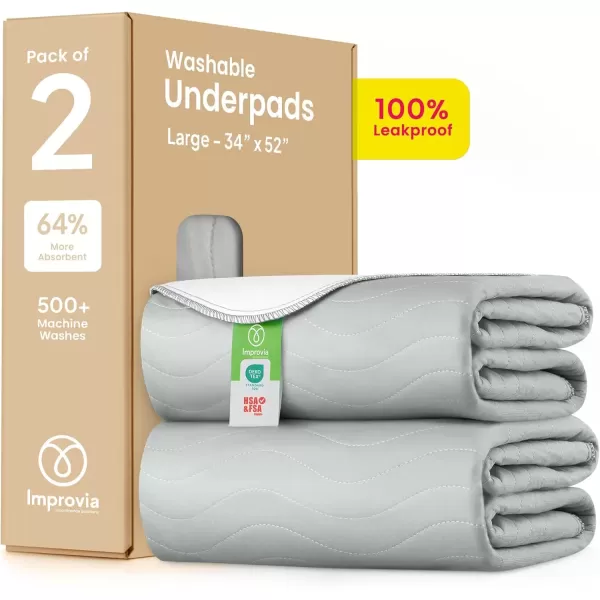 imageIMPROVIA Washable Underpads Heavy Absorbency Reusable Incontinence Pads for Kids Adults Elderly and Pets  Waterproof Protection for Bed Sofa Furniture Floor Gray ampamp White 4 Pack  34x362 Pack  34x52