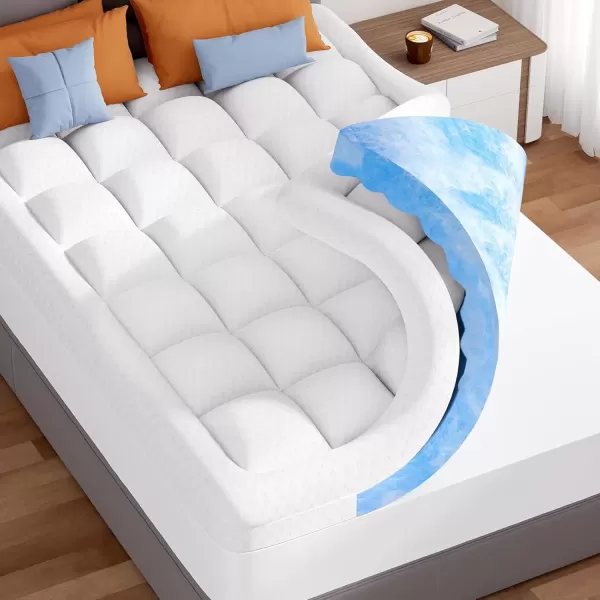 imageKAYFIA Dual Layer 3 Inch Memory Foam Mattress Topper Full 2 Inch Cooling 7Zone Gel Memory Foam Plus 1 Inch Down Alternative Pillow Top Mattress Topper with Deep Pocket Support for Back Pain ReliefWhite