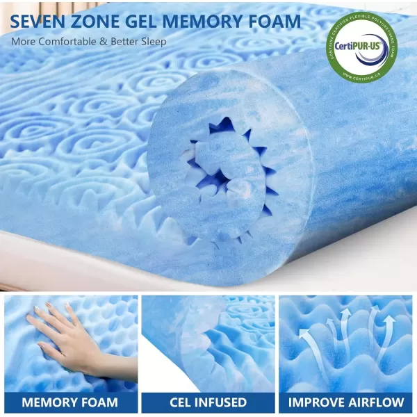 imageKAYFIA Dual Layer 3 Inch Memory Foam Mattress Topper Full 2 Inch Cooling 7Zone Gel Memory Foam Plus 1 Inch Down Alternative Pillow Top Mattress Topper with Deep Pocket Support for Back Pain ReliefWhite