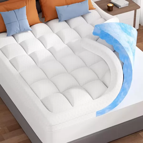 imageKAYFIA Dual Layer 3 Inch Memory Foam Mattress Topper Full 2 Inch Cooling 7Zone Gel Memory Foam Plus 1 Inch Down Alternative Pillow Top Mattress Topper with Deep Pocket Support for Back Pain ReliefWhite
