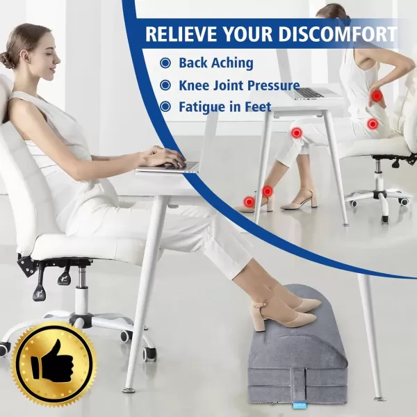 imageKAYFIA Foot Rest for Under Desk at Work XXL20in with 3 Adjustable HeightsFoot Stool with Supportive Gel Foam Warmer Feet Pocket Footrest for Office Gaming Chair for Leg Support GrayGray