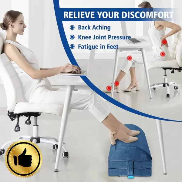 imageKAYFIA Foot Rest for Under Desk at Work XXL20in with 3 Adjustable HeightsFoot Stool with Supportive Gel Foam Warmer Feet Pocket Footrest for Office Gaming Chair for Leg Support GrayBlue