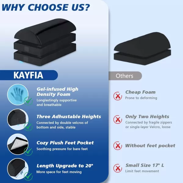 imageKAYFIA Foot Rest for Under Desk at Work XXL20in with 3 Adjustable HeightsFoot Stool with Supportive Gel Foam Warmer Feet Pocket Footrest for Office Gaming Chair for Leg Support GrayBlack