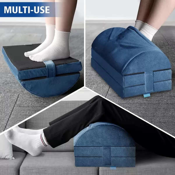 imageKAYFIA Foot Rest for Under Desk at Work XXL20in with 3 Adjustable HeightsFoot Stool with Supportive Gel Foam Warmer Feet Pocket Footrest for Office Gaming Chair for Leg Support GrayBlue