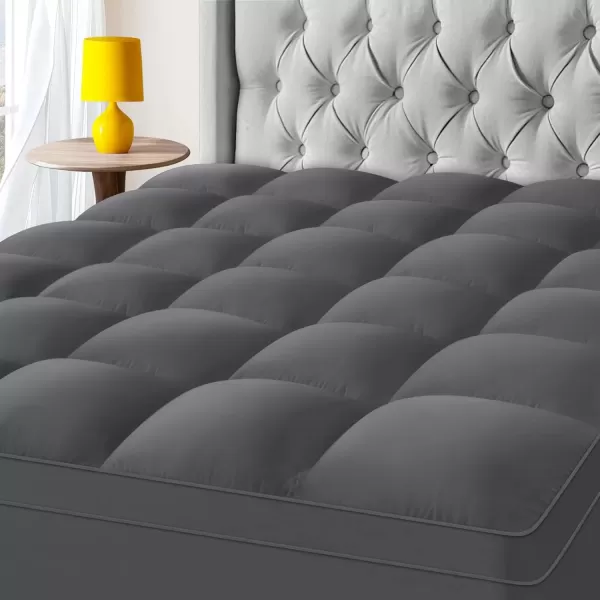 imageKAYFIA Full Mattress TopperExtra Thick Mattress Pad Cover for Deep Sleep3D7D Snow Down Alternative Fill Overfilled Plush Pillow Top with 823 Inch Deep PocketWhiteGray