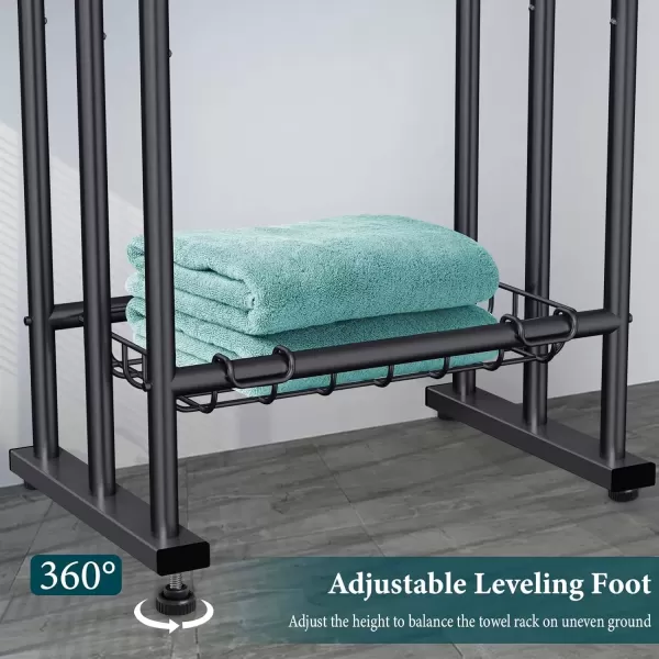 imageKayfia 40quot H Free Standing Towel Rack 3 Tier Alloy Steel Stand with Basket Blanket Drying and Display Rack for Oversized Bath Towels Bathroom Accessories Next to Tub or Shower BlackBlack