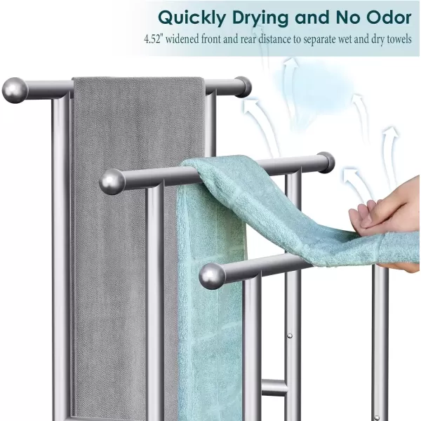 imageKayfia 40quot H Free Standing Towel Rack 3 Tier Alloy Steel Stand with Basket Blanket Drying and Display Rack for Oversized Bath Towels Bathroom Accessories Next to Tub or Shower BlackGrey