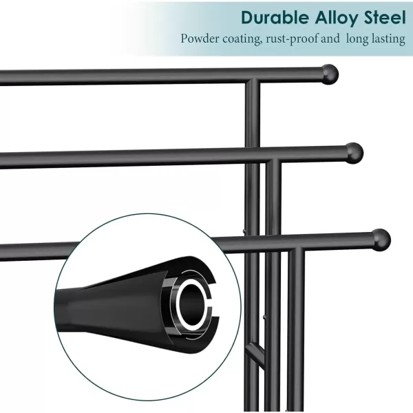 imageKayfia 40quot H Free Standing Towel Rack 3 Tier Alloy Steel Stand with Basket Blanket Drying and Display Rack for Oversized Bath Towels Bathroom Accessories Next to Tub or Shower BlackBlack