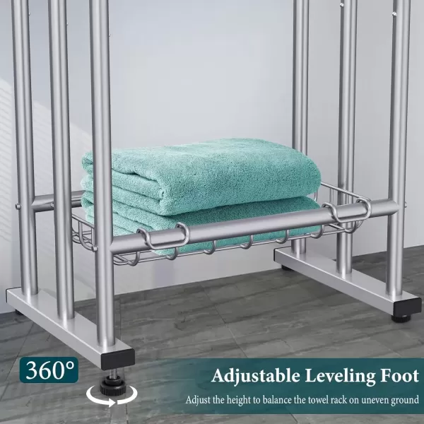imageKayfia 40quot H Free Standing Towel Rack 3 Tier Alloy Steel Stand with Basket Blanket Drying and Display Rack for Oversized Bath Towels Bathroom Accessories Next to Tub or Shower BlackGrey