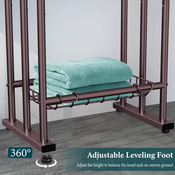 imageKayfia 40quot H Free Standing Towel Rack 3 Tier Alloy Steel Stand with Basket Blanket Drying and Display Rack for Oversized Bath Towels Bathroom Accessories Next to Tub or Shower BlackBronze