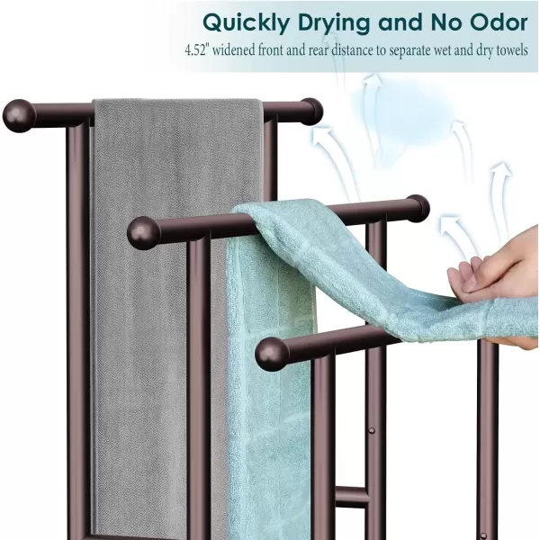 imageKayfia 40quot H Free Standing Towel Rack 3 Tier Alloy Steel Stand with Basket Blanket Drying and Display Rack for Oversized Bath Towels Bathroom Accessories Next to Tub or Shower BlackBronze