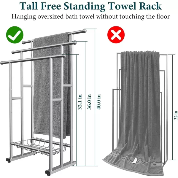 imageKayfia 40quot H Free Standing Towel Rack 3 Tier Alloy Steel Stand with Basket Blanket Drying and Display Rack for Oversized Bath Towels Bathroom Accessories Next to Tub or Shower BlackGrey
