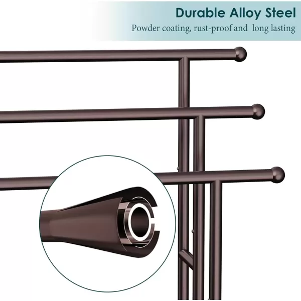 imageKayfia 40quot H Free Standing Towel Rack 3 Tier Alloy Steel Stand with Basket Blanket Drying and Display Rack for Oversized Bath Towels Bathroom Accessories Next to Tub or Shower BlackBronze